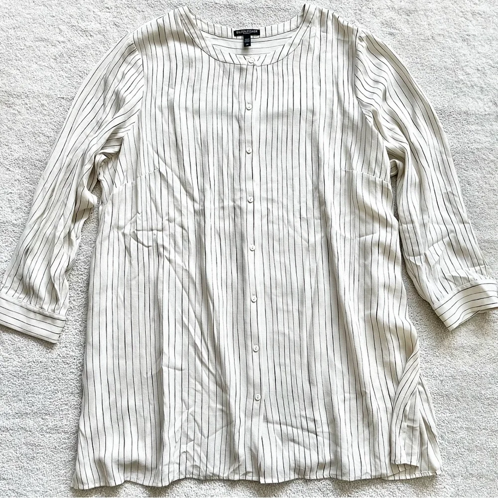 EILEEN FISHER WOMAN 100% SILK SEMI SHEER BUTTON DOWN SIZE 2X